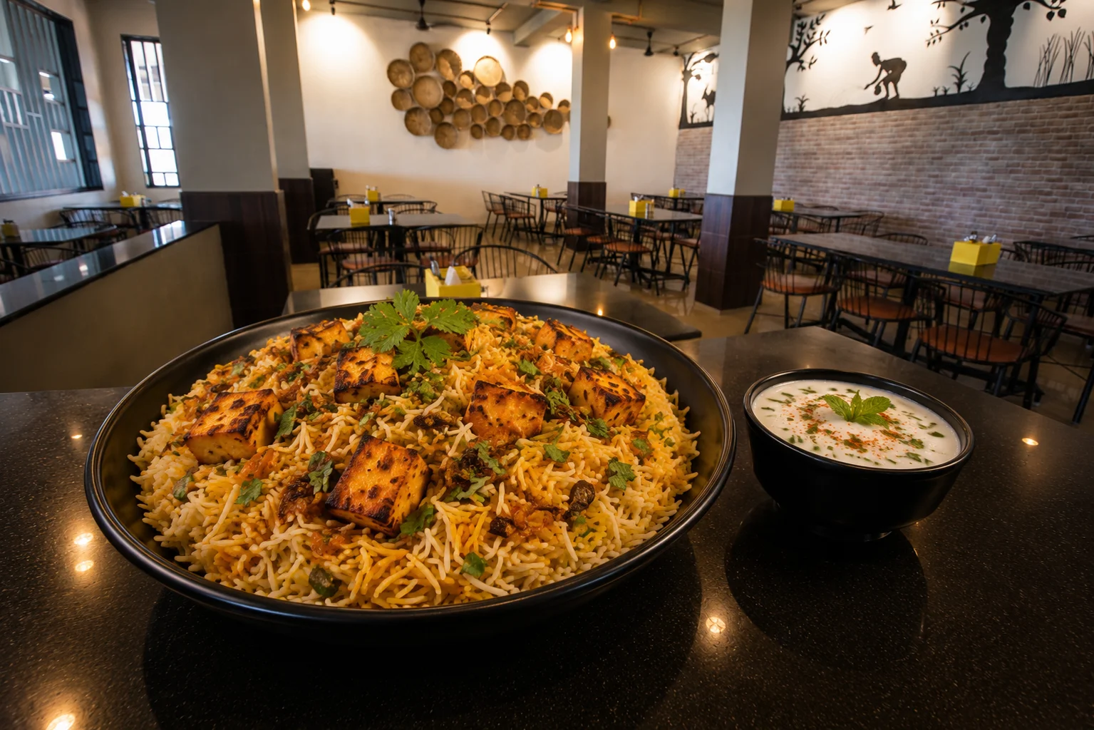 Paneer Tikka Biryani - Veg dish at The Farmer's Kitchen Shirwal
